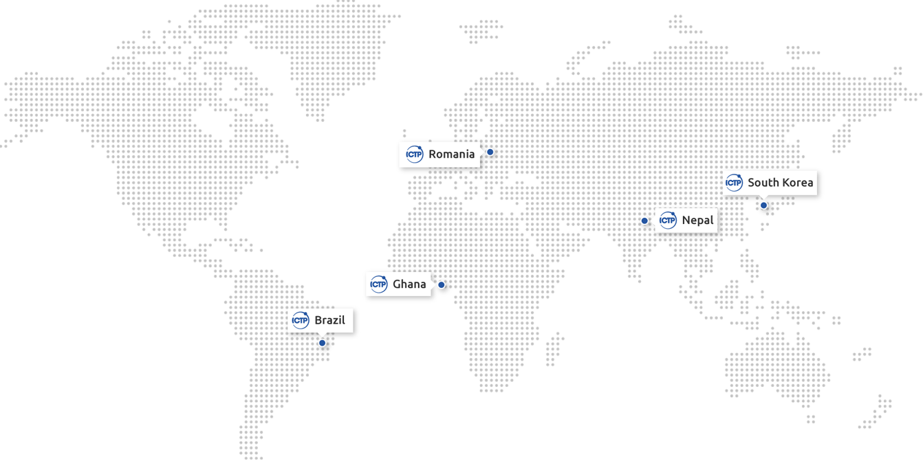 ICTP Research Networks map: Brazil, Ghana, Nepal, Romania and South Korea