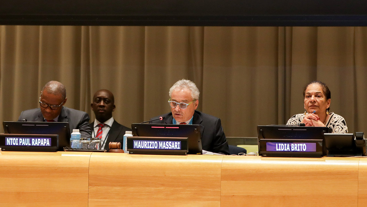Honourable Ntoi Rapapa, Minister of Education and Training of Lesotho (left), Ambassador Maurizio Massari, Italy’s Permanent Representative to the United Nations, and Lidia Brito, UNESCO Assistant Director-General for Natural Sciences gave their welcome remarks