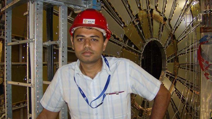 Bobby Acharya in the ATLAS pit of the Large Hadron Collider (LHC) at CERN, Geneva