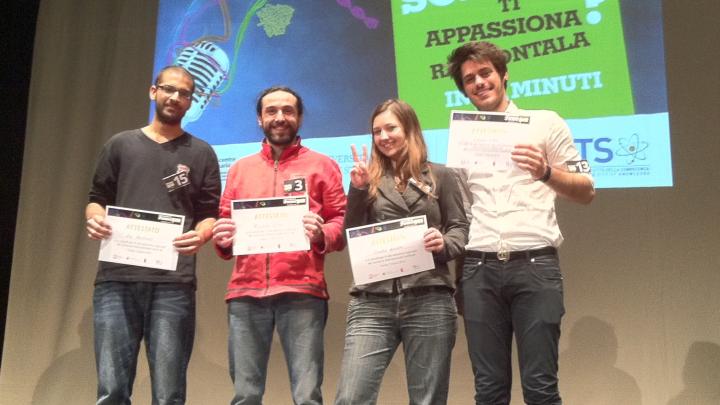 Ali Hassanali, first from left, at FameLab Trieste
